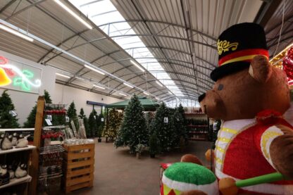 Picture shows new canopy at Trowell Garden Centre with Christmas trees light up and huge teddy bear
