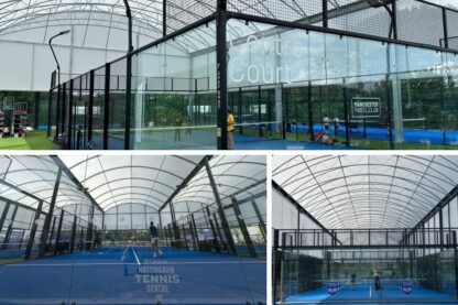 Picture shows three different pictures of various padel courts