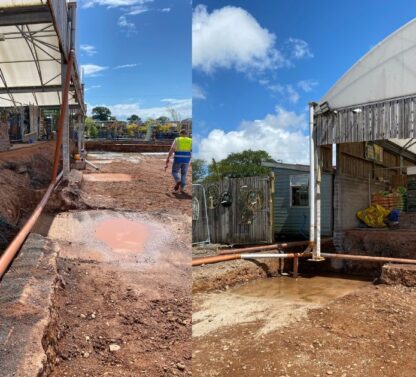 Picture shows building works for new canopy structure
