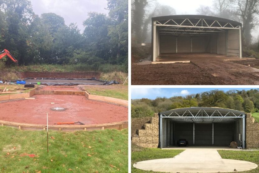 Images show three different pictures of the helicopter bunker being created.