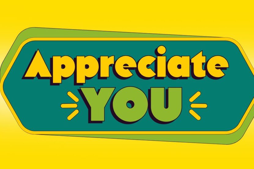 Images shows a graphic with the words Appreciate you on a yellow background