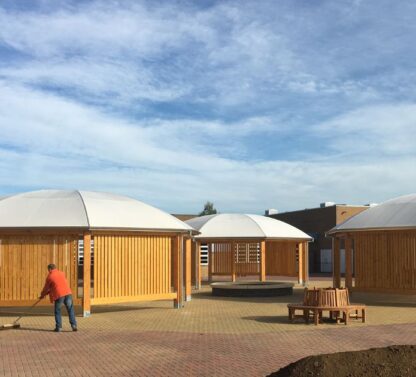 Picture shows three off the shelf canopies that have recently been installed.