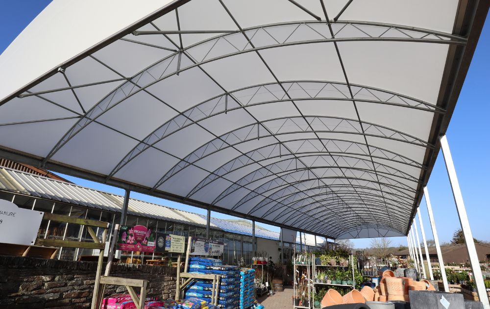 Picture show new display canopy built at Chacewater Garden Centre in Cornwall