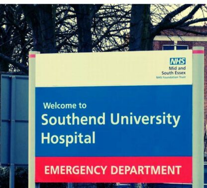 Picture shows Southend AE NHS sign at entrance to the hospital