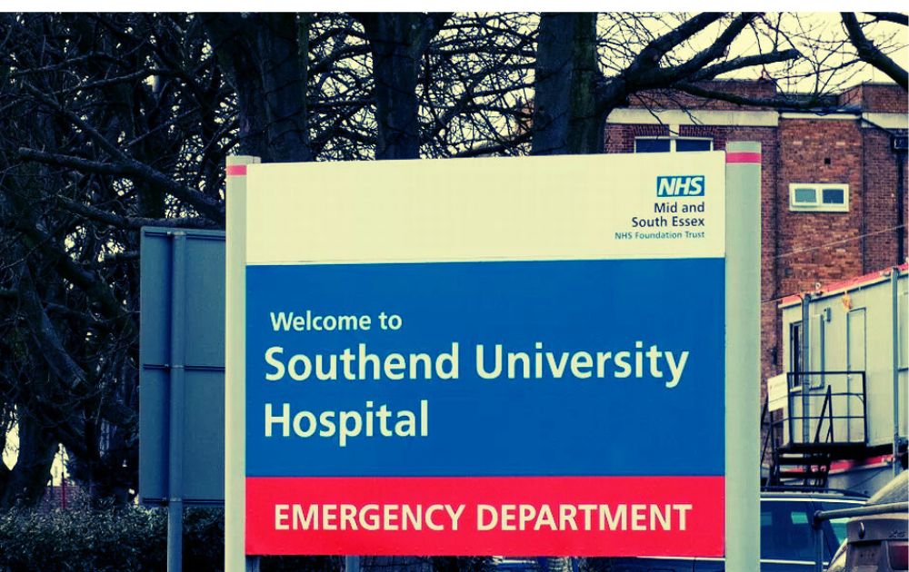 Picture shows Southend AE NHS sign at entrance to the hospital