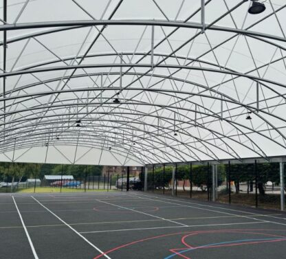 Picture show new MUGA area with the canopy covered sports area
