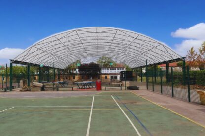Picture shows the new dining canopy that has create a new all-weather space for their students to enjoy outside.