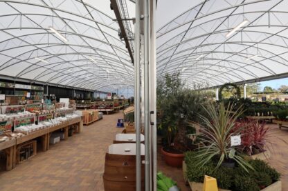 Picture shows the new canopy at Perrywood Garden Centre. it shows the two canopies shot from inside