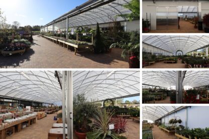 Picture shows six internal and external images of the new canopy cover at Perrywood garden centre.