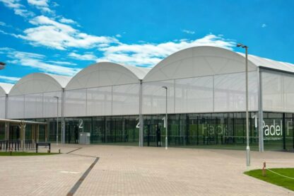 Picture show new quadruple span canopy from the outside showing the canopy roof line