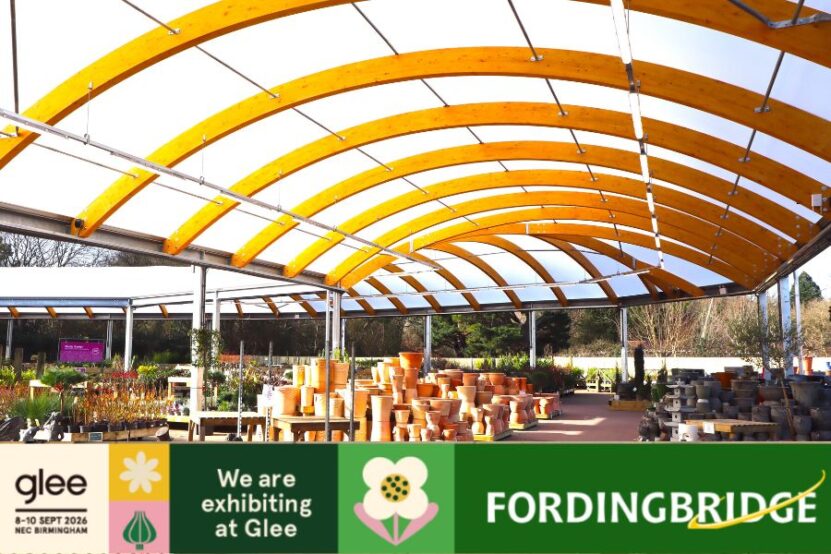 Fordingbridge garden centre canopy covering outdoor plant displays, promoting the team’s exhibition at Glee 2026